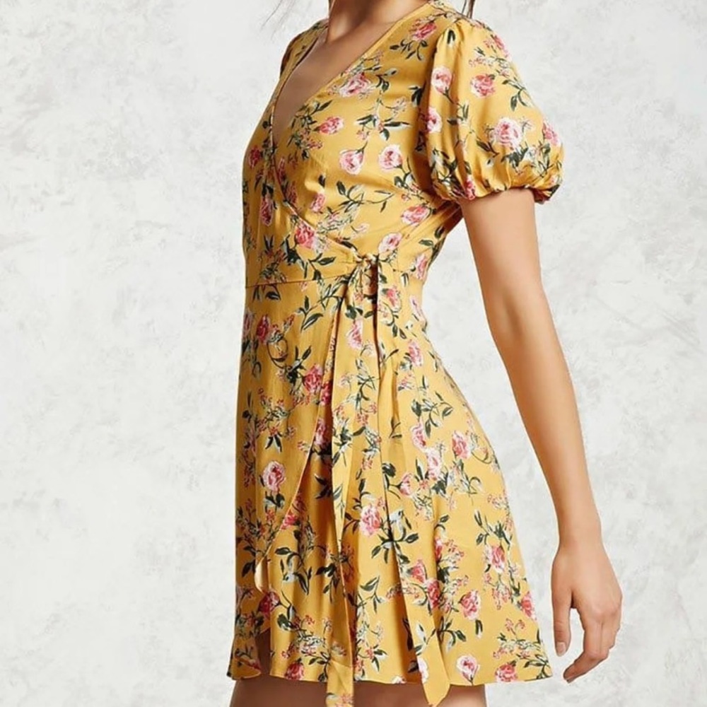 Mustard and Pink Wrap Dress